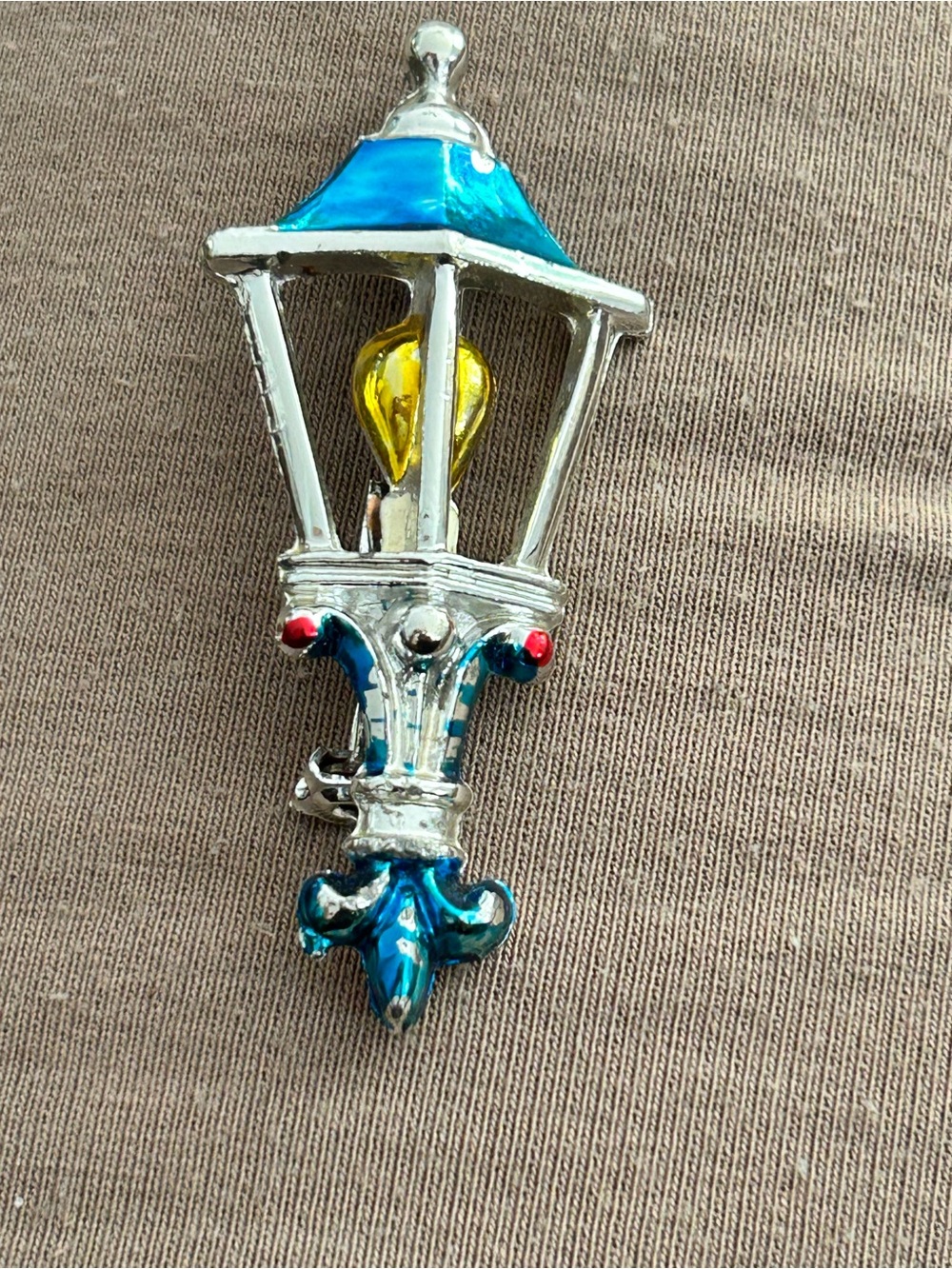 4/$100 Blue Enamel Street Lamp Wall Accent - vintage brooch